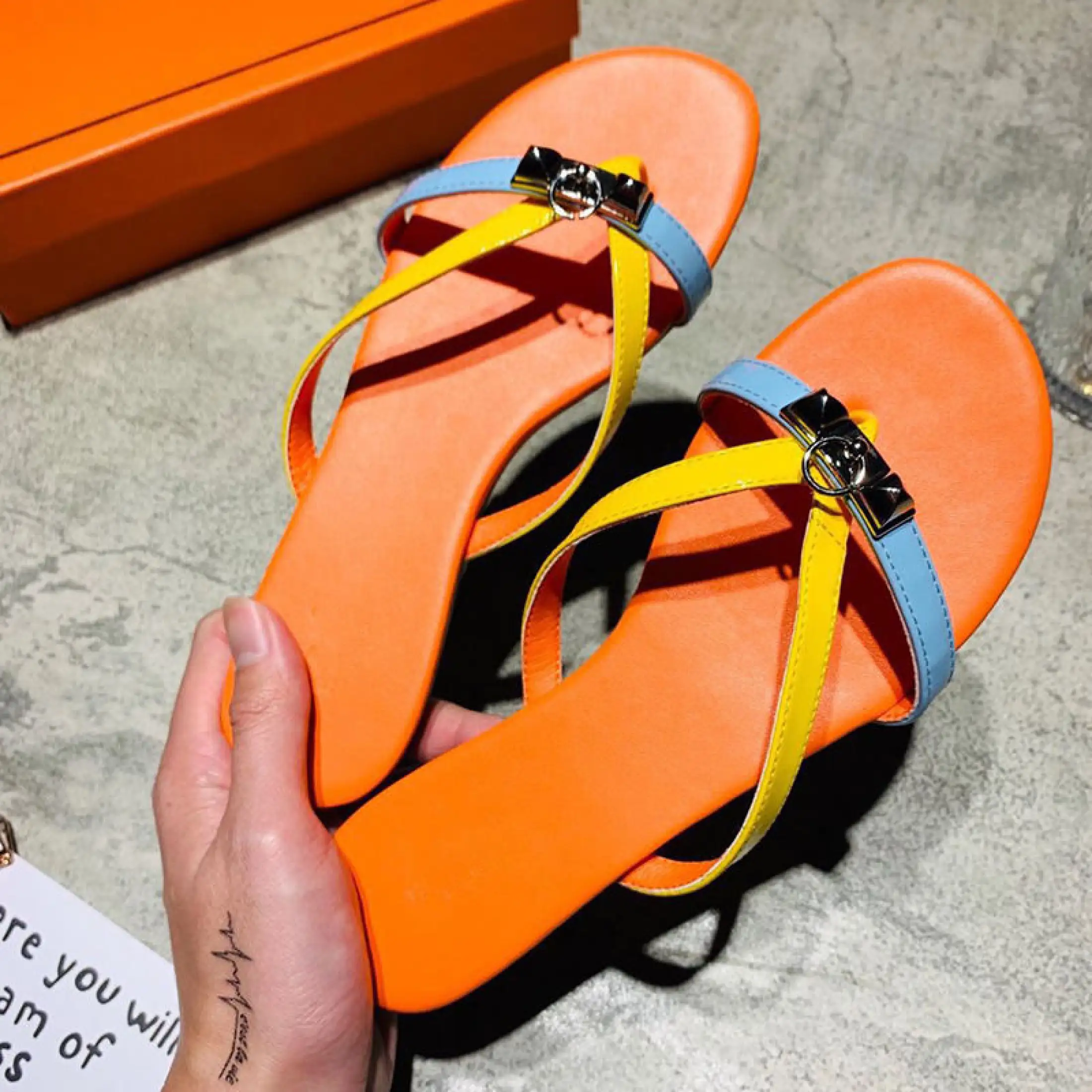 rainbow color flip flops