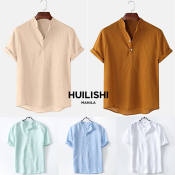 HUILISHI Men's Chinese Collar Polo Shirt in 9 Colours
