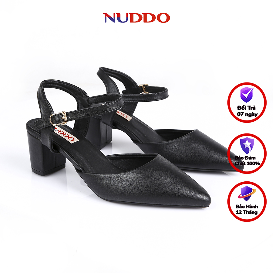 Giày cao gót nữ 5p mũi nhọn gót vuông dáng sandal công sở đẹp kín mũi thời trang nuddo nu2010