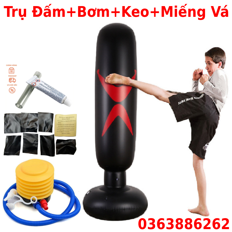 Bao Cát Đấm Bốc Boxing Võ Thuật - Trụ Hơi Đấm Bốc Phản Xạ Phiên Bản 5.0 tặng bơm hơi + keo + miếng vá dự phòng bao cát người lớn trẻ em dụng cụ tập gym tại nhà