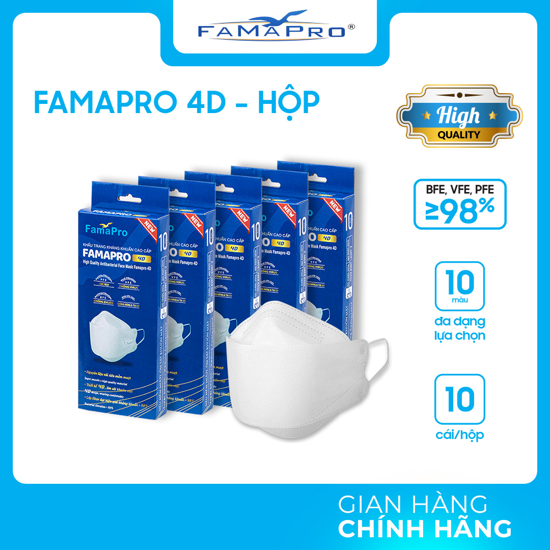 Combo 5 hộp khẩu trang y tế cao cấp kháng khuẩn 3 lớp Famapro 4D dạng hộp