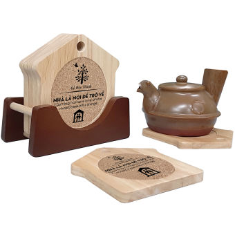 Miếng Lót Ly (Cốc) Cao Cấp Hình Ngôi Nhà Đế Nâu, Khay Đựng Ly Gỗ Trang Trí, Đế Lót Ly - Gỗ Đức Thành