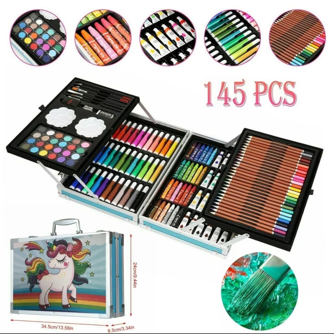 mona kids toys Unicorn Multi Coloring Kit For kids Drawing  and Painting Set 145 Pcs Wooden Case - Art Painting Set