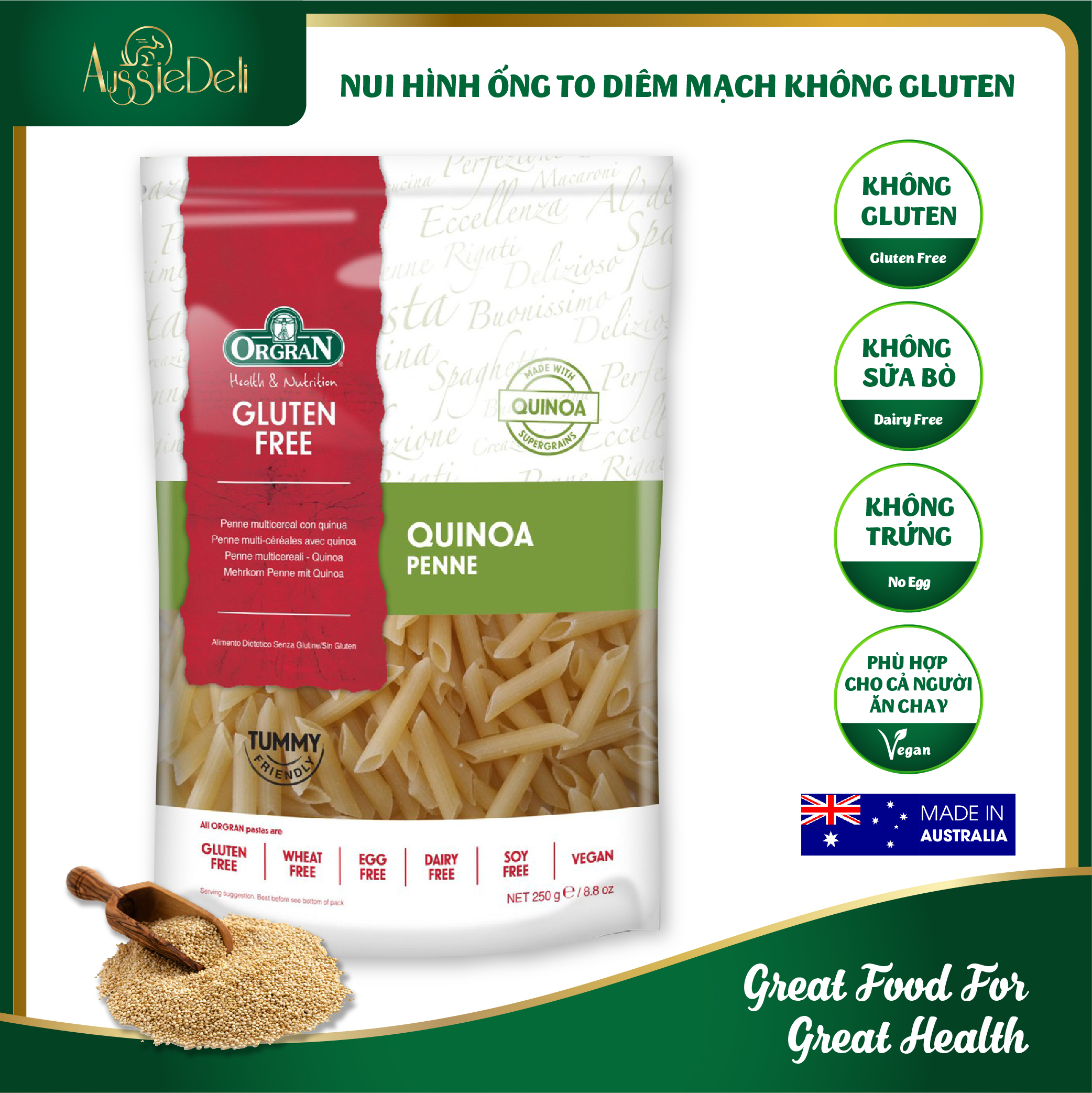 Nui Macaroni Làm Từ Gạo & Bắp Orgran Không Gluten - Gluten Free Rice & Corn  Macaroni - Túi 250G 