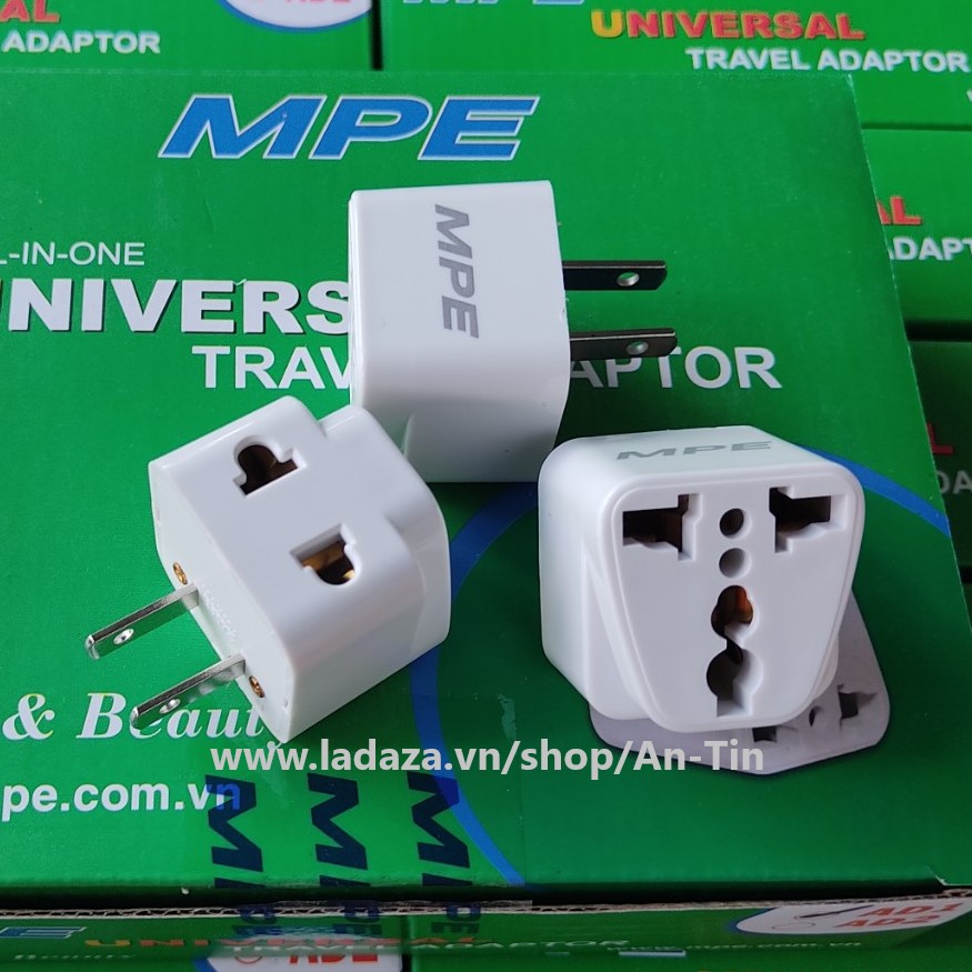 PHÍCH CẮM CHUYỂN 2 CHẤU SANG 3 CHẤU CHÂN DẸP MPE (AD1) - Phích cắm chia điện 2 ngõ ra - Ổ cắm điện đa năng kết nối với phích cắm 3 chấu