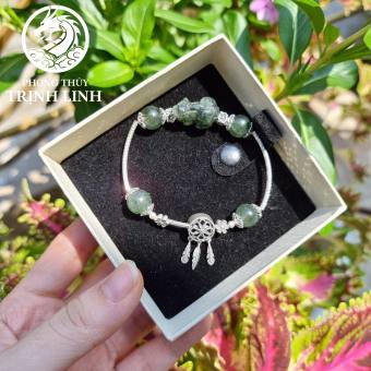 VÒNG TAY TỲ HƯU THẠCH ANH TÓC XANH LÁ THIẾT KÊ S925 DREAMCATCHER