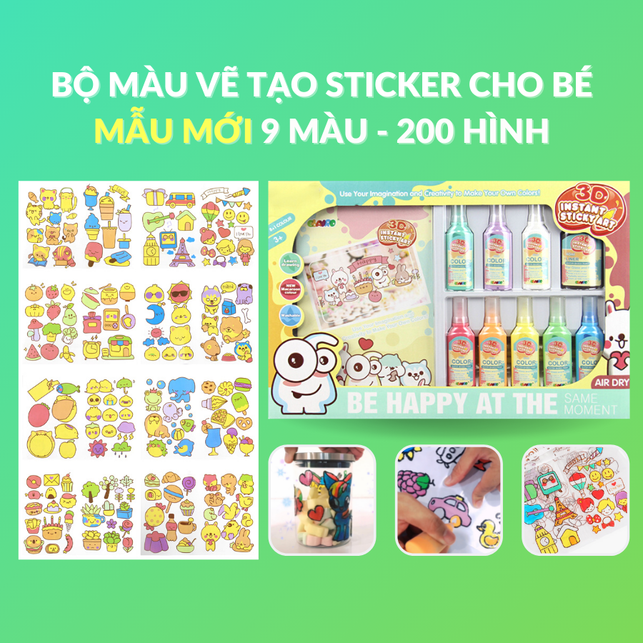 Bộ Tô Màu Vẽ Sticker 3D Dạng Gel Tạo Thành Hình Dán Trang Trí Cho Bé Loại 8 + 1 Màu Viền Lớn