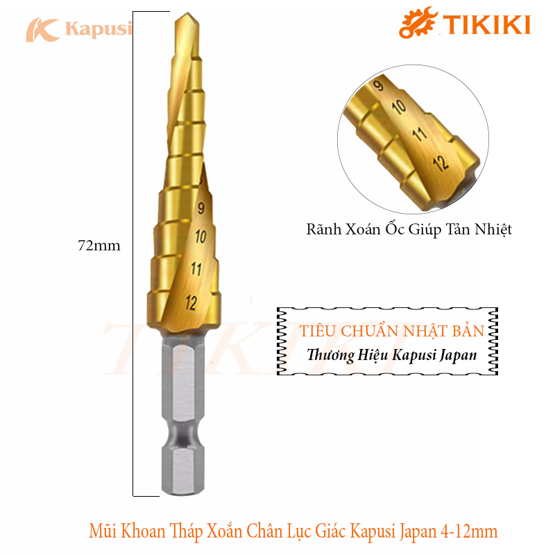 Mũi khoan tháp xoắn kapusi japan 4-12mm 9 bậc-mũi khoan tầng chuôi lục giác - mũi khoan đa năng cao cấp
