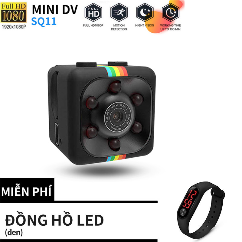 (RẺ VÔ ĐỊCH) Camera giám sát, Camera hành trình xe máy full HD 1080, camera hành trình mini giá rẻ SQ11 (Đen) Đồng hồ LED miễn phí