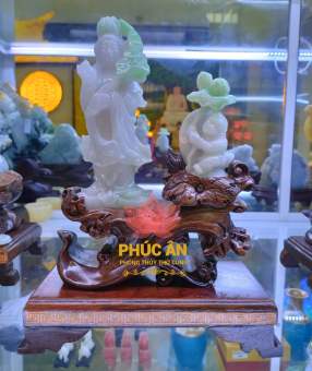 Quan âm & tiểu đồng phỉ thúy lên ngọc bạch đế thanh