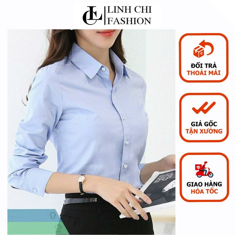 Áo sơ mi nữ công  cao cấp màu xanh nhạt VẢI KATE Ý CỰC ĐẸP  form nhỏ vui lòng xem trước bảng size để chọn  ĐỔI TRẢ THOẢI MÁI