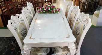 bộ bàn ghế ăn tân cổ điển bàn đá nhập khẩu 01