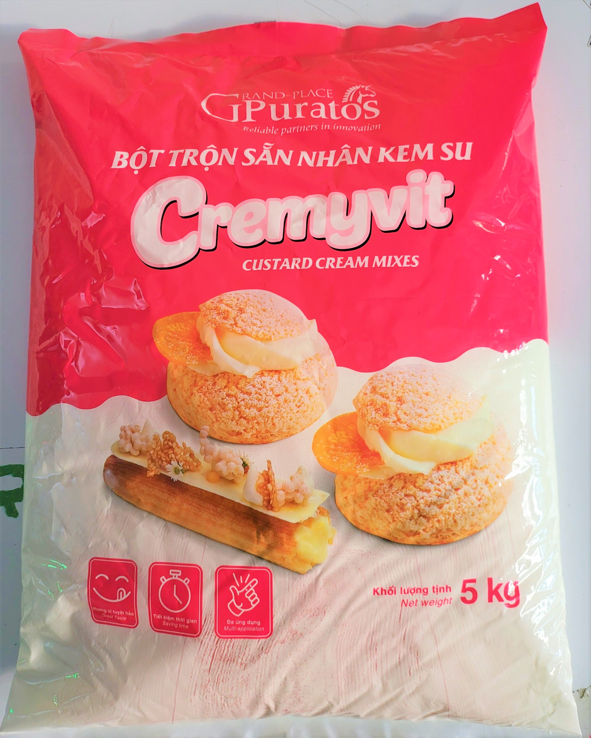 [TÚI LỚN 5Kg – CREMYVIT ] BỘT TRỘN NHÂN KEM SU [VN] PURATOS Custard Cream Mixes