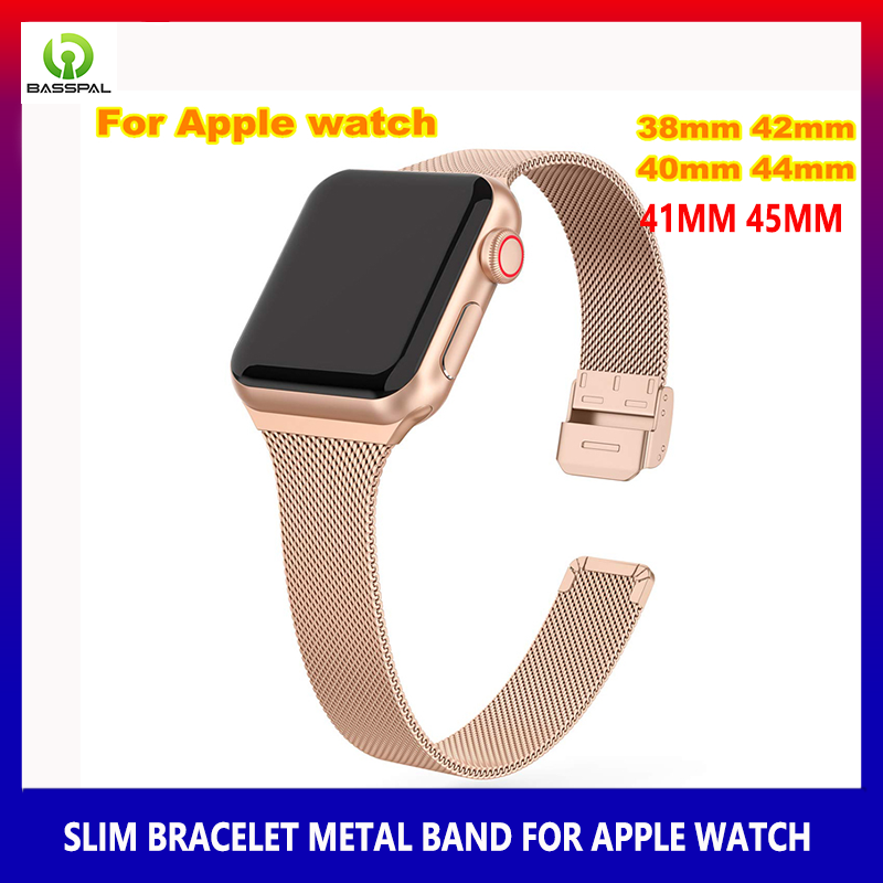 Basspal Milanese dây đeo hình vòng Cho Vòng đeo đồng hồ Apple Siêu 49Mm 40Mm 38Mm Cho Tôi Xem Ban Nhạc Loạt 7 8 41 45Mm 6/SE/ 5/4/3 42Mm 44Mm Kim Loại Vòng tay bằng thép Không Gỉ