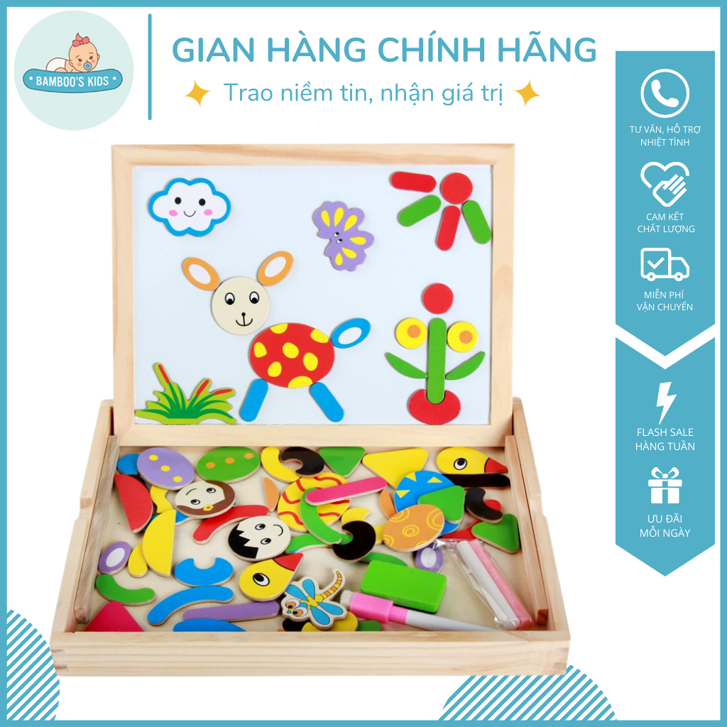 Bảng Ghép Hình Nam Châm Bằng Gỗ - Thiết kế dạng hộp, nhiều hình cho bé - Bảng nam châm, Bảng ghép hình, Đồ chơi gỗ, Bảng nam châm gỗ - Bamboo's Kids