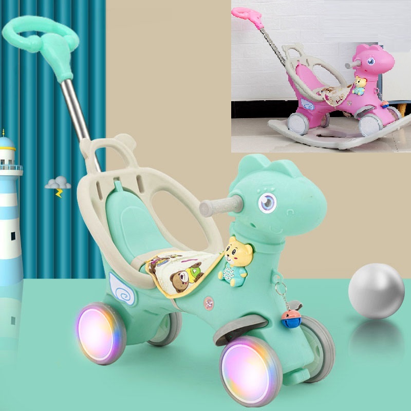 [Siêu rẻ] NGỰA BẬP BÊNH CÓ TỰA, CÓ CÁN ĐẨY, CÓ NHẠC - BÁNH PHÁT SÁNG
