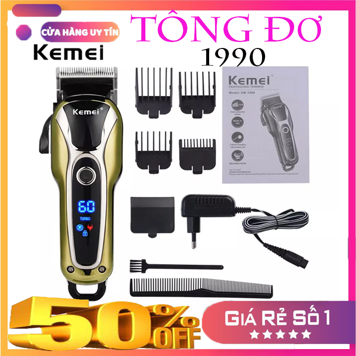 Tông đơ cắt tóc không dây chuyên nghiệp kemei km 1990 - tông đơ hớt tóc người lớn, trẻ em kemei km 1990 - máy cắt tóc gia đình không dây chuyên nghiệp
