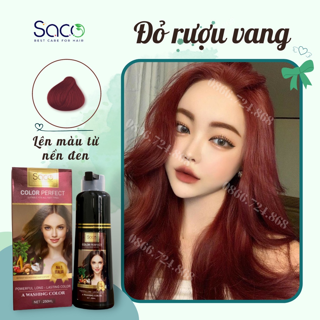  Dầu gội nhuộm tóc Đỏ Rượu SACO Wine Red 03 từ thảo dược thiên nhiên không gây khô xơ tóc 
