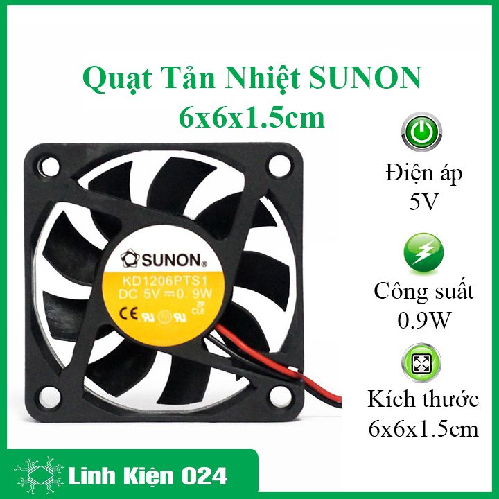 Quạt tản nhiệt sunon 5v 0.9w kích thước 6x6x1.5cm