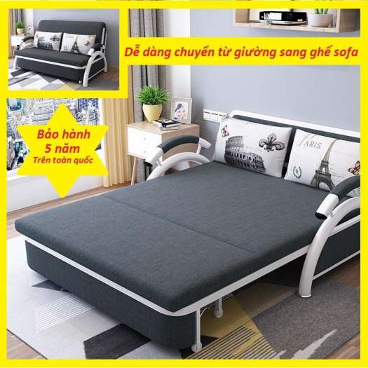 Có Video] Giường Đa Năng Nệm Cao Su Kiêm Ghế Sofa Giường 1m95 x 1m32 Khung Hợp Kim Thép Không Gỉ ( tặng kèm 2 gối trị giá 500k