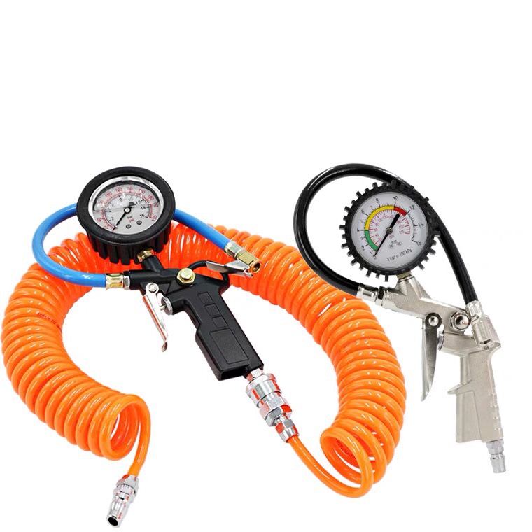 Combo đồng hồ bơm lốp không đầu + dây hơi xoắn