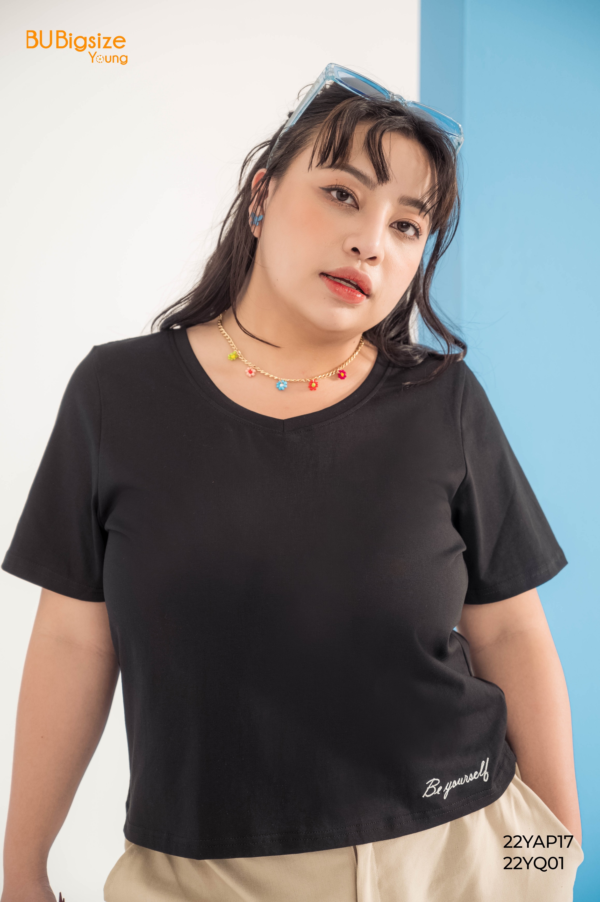 Áo phông cổ tim thêu gấu be yourself bigsize - 22yap17 -