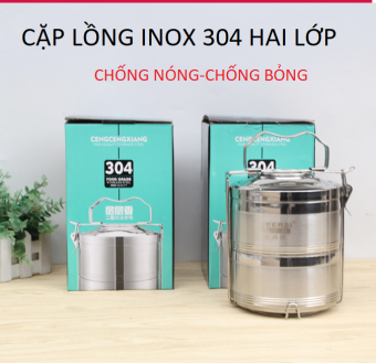 Cặp Lồng Inox 304 Hai Lớp Giữ Nhiệt Chống Bỏng Có Nắp Chống Tràn - Cà Men Hai Ngăn Inox  Chân Không Đựng Thức  Ăn -Cơm Trưa