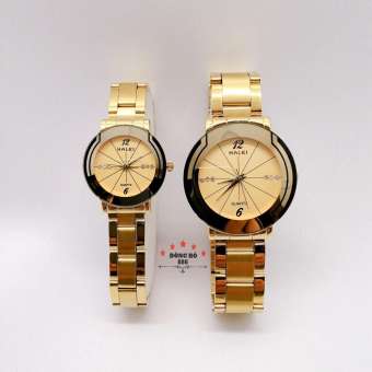 Cặp Đồng hồ đôi nam nữ HALEI dây kim loại thời thượng ( HL457 dây vàng mặt vàng ) - TẶNG 1 vòng tỳ hưu phong thuỷ