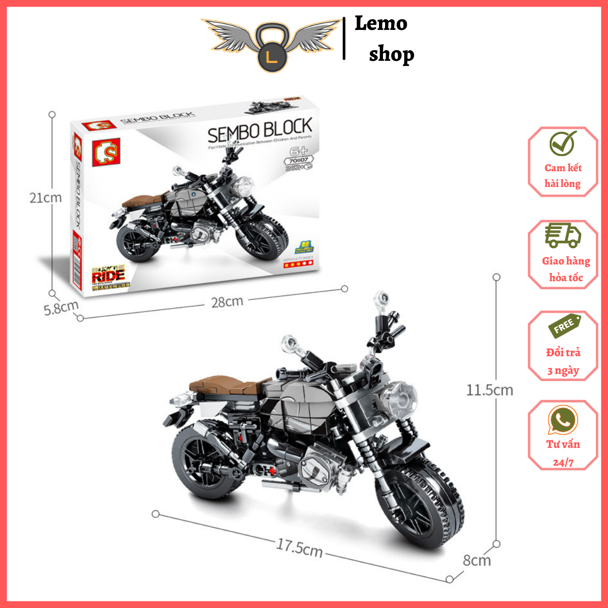Đồ chơi xếp hìnhlắp ráp xé máy, xe đua, xe phân khối lớn hơn 262 pcs sembo block s701107