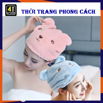 Mũ Trùm Đầu Ủ Khô Tóc Hình Gấu Dễ Thương - Mũ Tắm Trùm Đầu, Mũ Chụp Tóc Khi Tắm Hình Thú / Khăn Trùm Khô Tóc Khăn Quấn Đầu Sợi Nhung San Hô Thấm Nước Lau Khô Siêu Tốc
