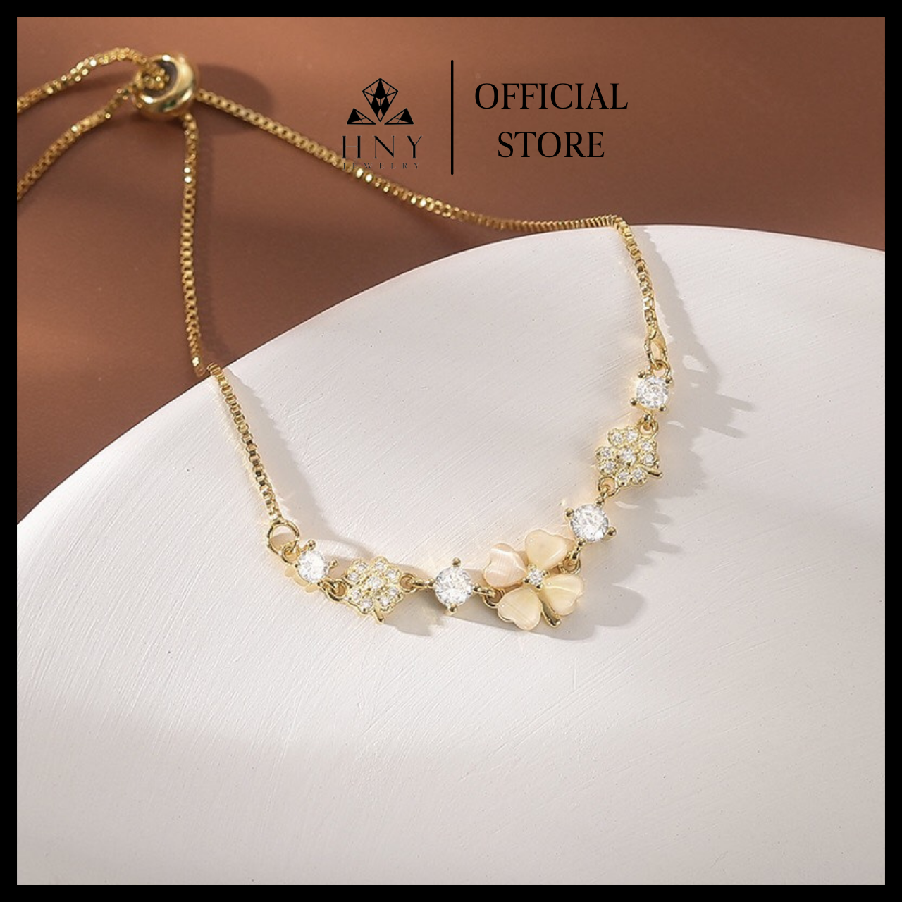Vòng tay, lắc tay nữ dây rút hoạ tiết hoa 4 cánh may mắn phong cách hàn quốc HNY Jewelry LT04