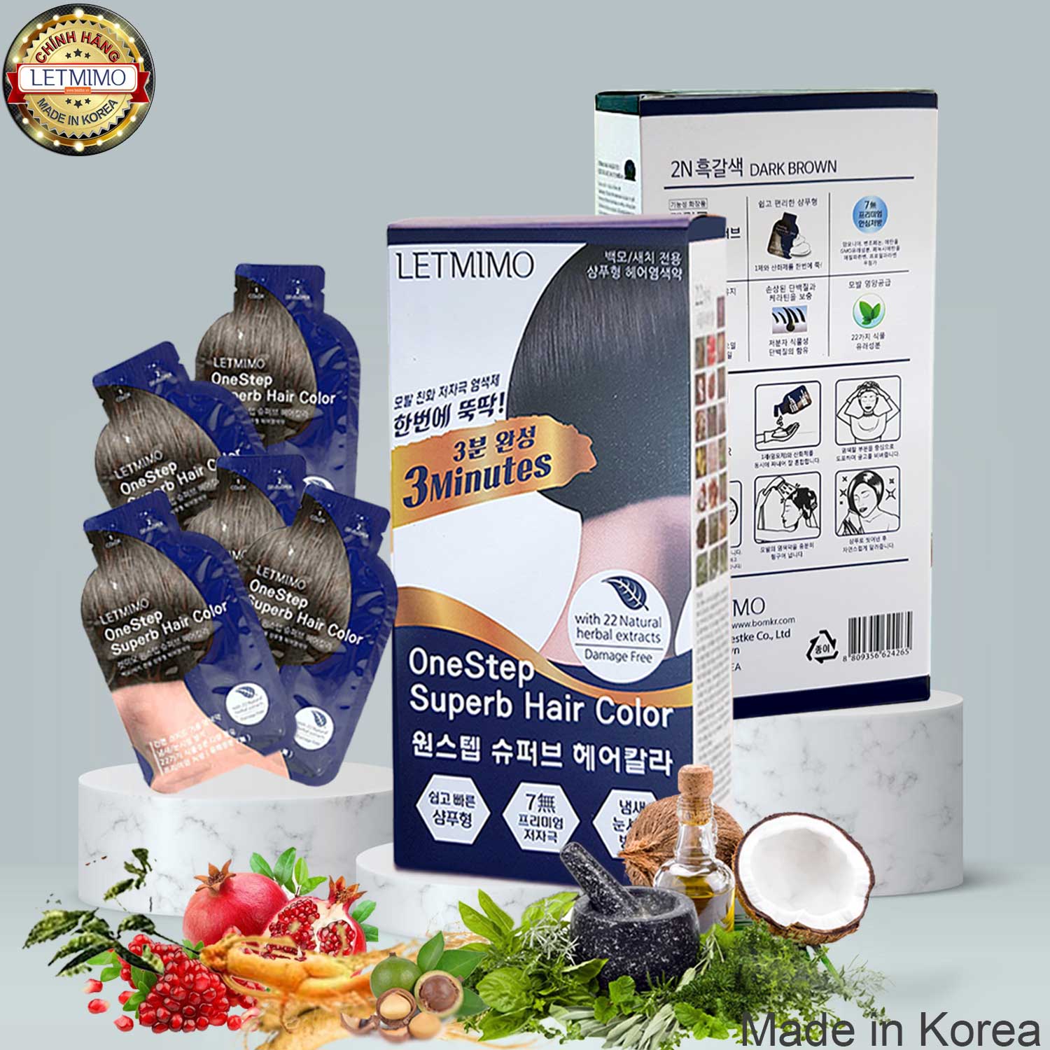 thuốc nhuộm tóc đen thao dược mau nâu đen 2N combo 2 hộp = 10 gói