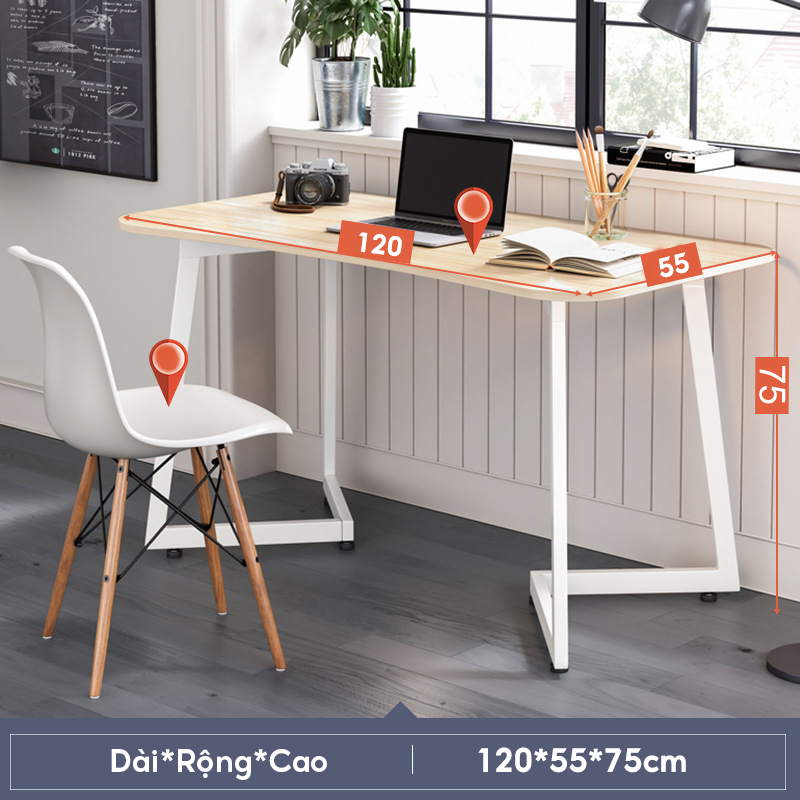 Bàn học sinh, bàn làm việc kiểu Hàn kích thước 100cm, bàn học chân sắt mặt gỗ