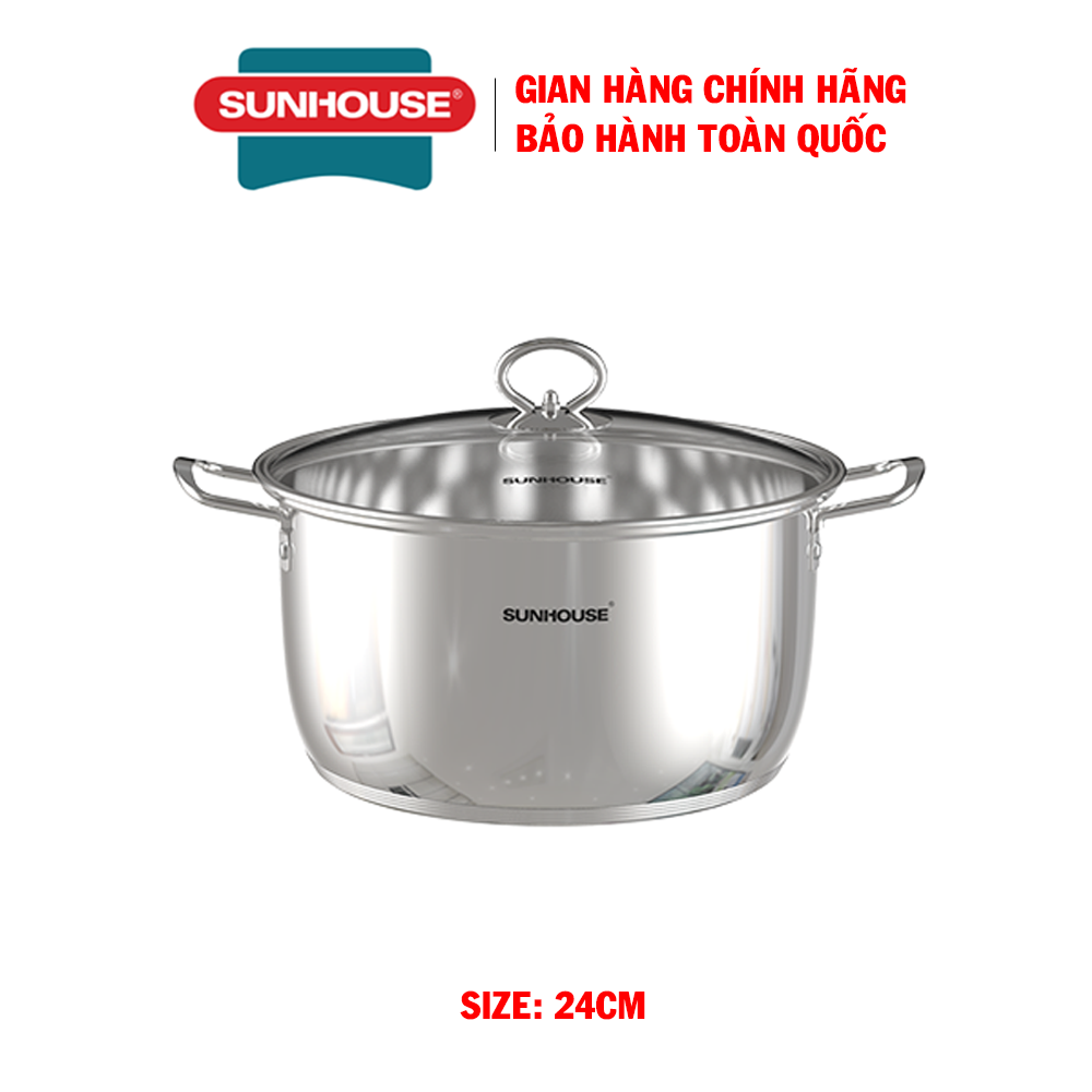 Nồi inox 5 đáy Sunhouse SHG788, Nồi inox bếp từ, Chất liệu inox cao cấp không bị oxy hóa, Đáy 5 lớp tỏa nhiệt đều, giữ nhiệt tốt ,Vung kính cường lực siêu bền, Sử dụng được trên mọi loại bếp
