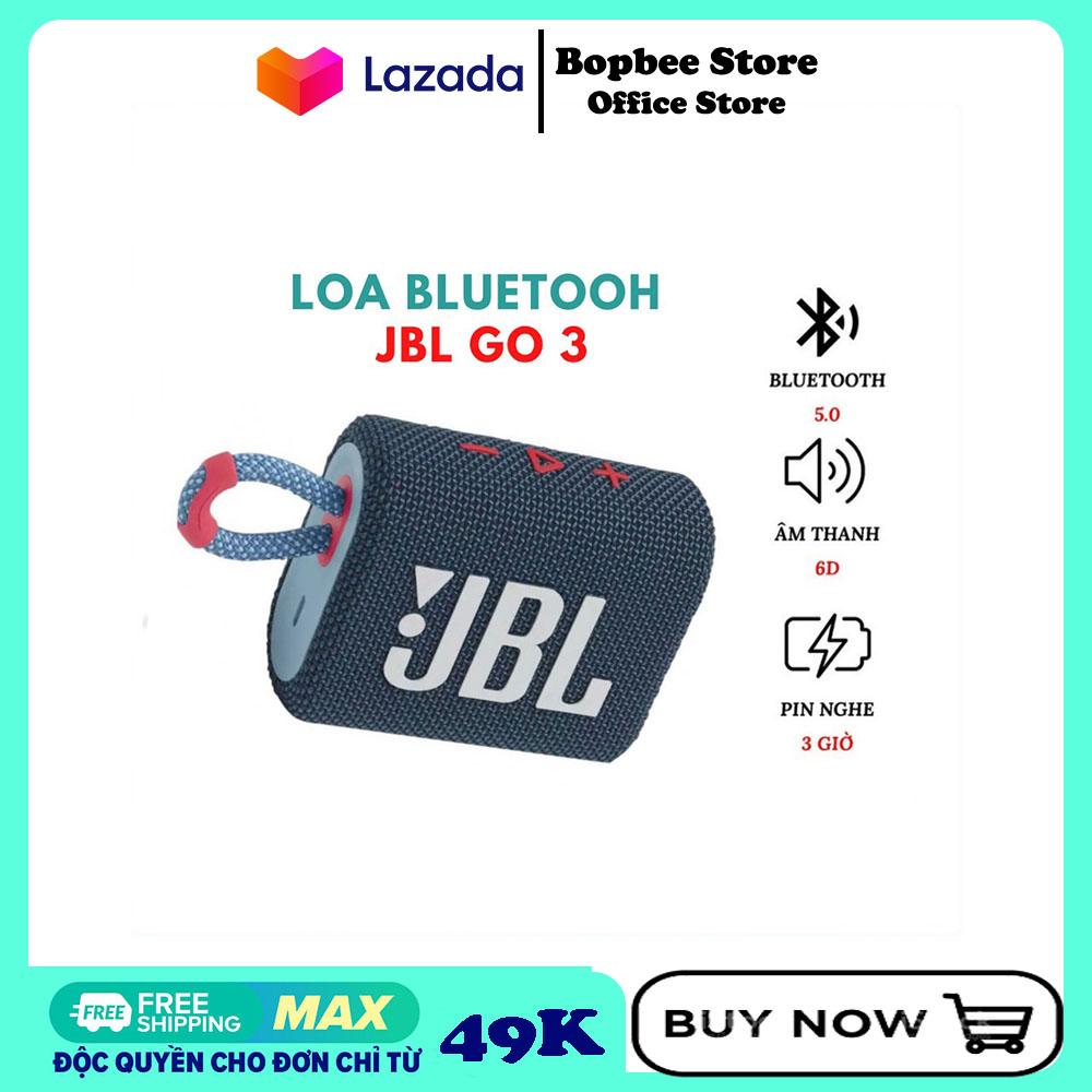 Loa jbl go 3, loa bluetooth không dây mini nhỏ gọn nghe nhạc công suất lớn 4,2w + bảo hành 12 tháng tại bopbee store