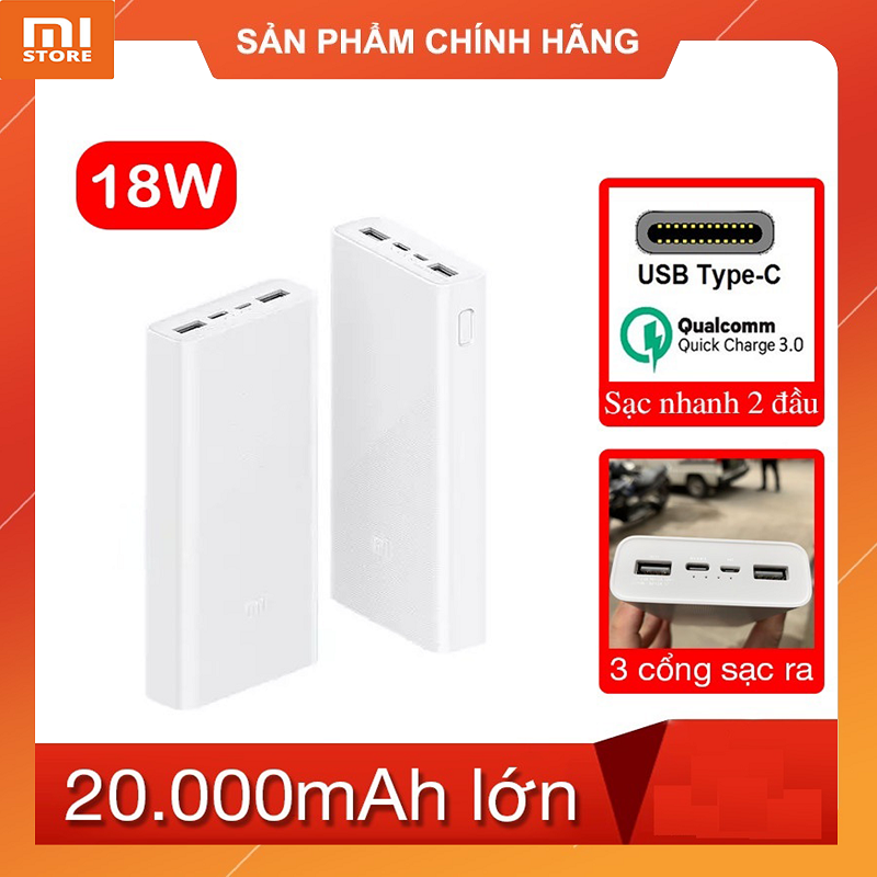 Pin sạc dự phòng sạc nhanh Xiaomi Gen3 20000mAh 18w tự ngắt khi sạc đầy