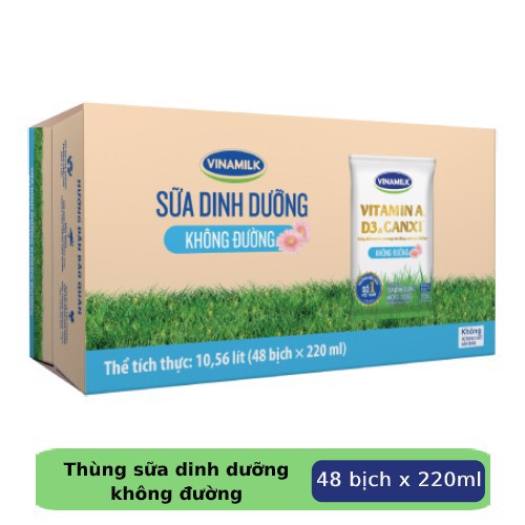 Thùng 48 bịch sữa dinh dưỡng Vinamilk bịch 220ml có đường/ít đường/không đường/dâu/socola