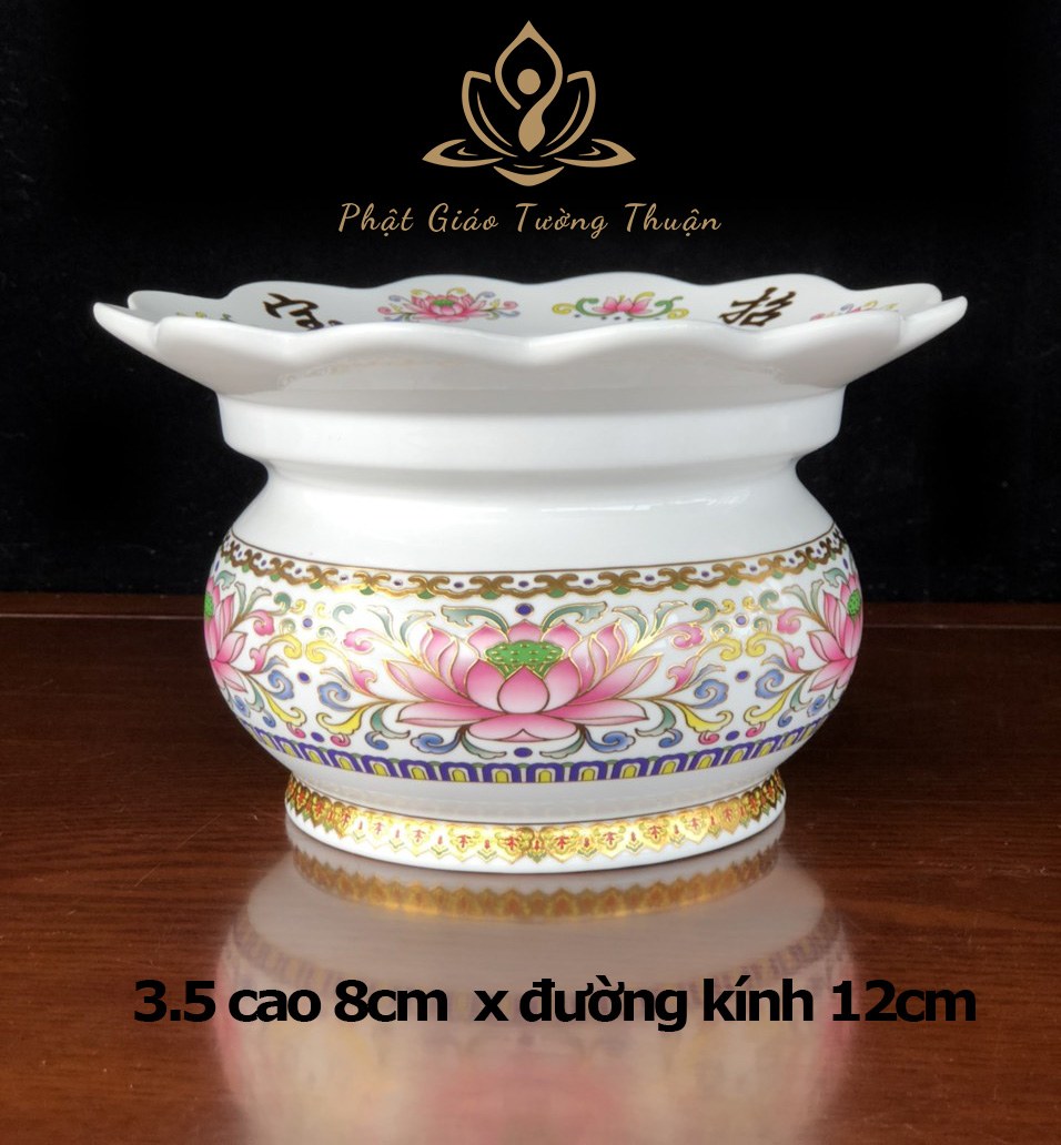 Bộ Thờ Cúng Lư Hứng Tàn Nhang 2018 Họa Tiết Hoa Văn Sen Hồng Bằng Sứ Cao Cấp - Phật Giáo Tường Thuận