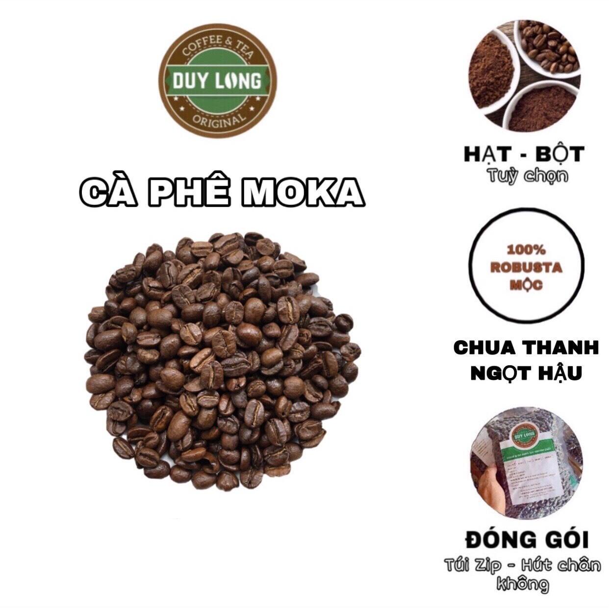 Cà phê Moka Cầu Đất mộc rang xay nguyên chất 100%