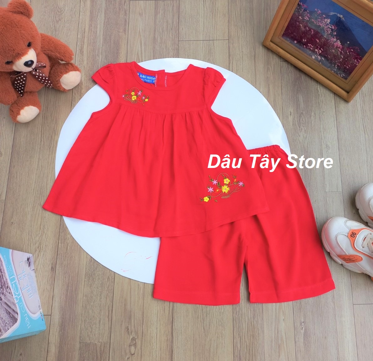 Đồ bộ mặc nhà quần lững áo tay búp chất liệu tole lanh thương hiệu Bảo Ngọc cho bé gái từ 7 đến 37kg.