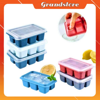 Khay đá silicone 6 ô mềm dẻo dễ lấy có nắp đậy bằng nhựa, khuôn làm đá lạnh viên nhỏ vuông thạch rau câu đồ ăn dặm mini