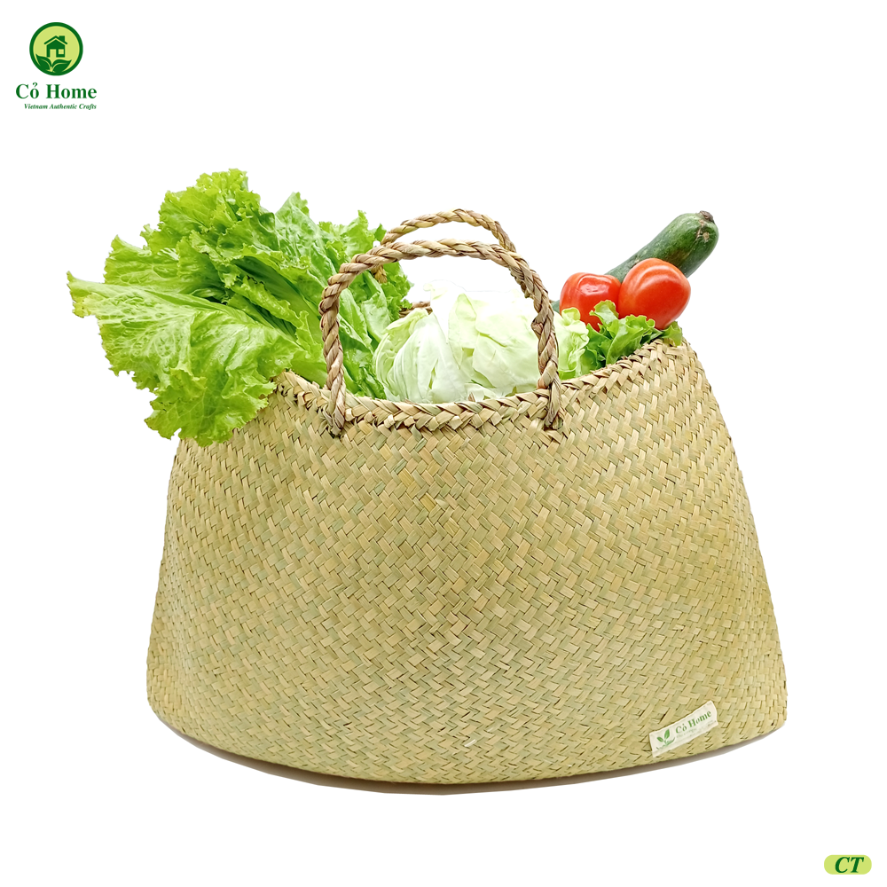 Làn cỏ trơn to hạn chế túi nilon/làn cỏ bàng/giỏ cỏ bàng/giỏ cói/túi đi chợ- cỏ home