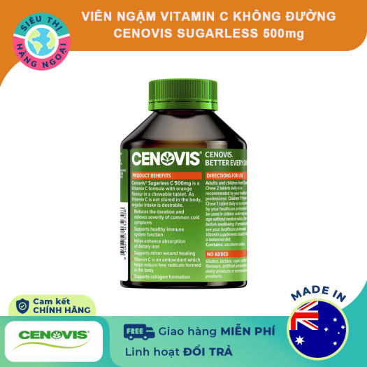 Viên ngậm Vitamin C không đường Cenovis Vitamin C 500mg Sugarless [Tăng cường miễn dịch] Hộp 300 viên Exp09/2023 Hàng Úc được bán bởi Siêu Thị Hàng Ngoại