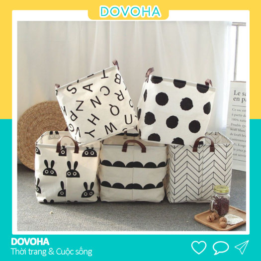 Giỏ đựng quần áo chăn màn đồ dơ túi vải canvas vuông gấp gọn đựng đồ đa năng DOVOHA TV12