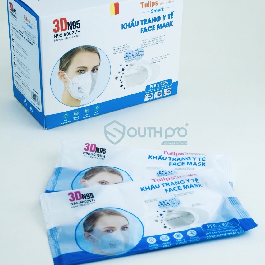 (Chính Hãng) Hộp 30 Cái Khẩu Trang Y Tế TULIPS 3D N95 Không Van - Lọc Bụi PM2.5 Siêu Mịn - 9002VH