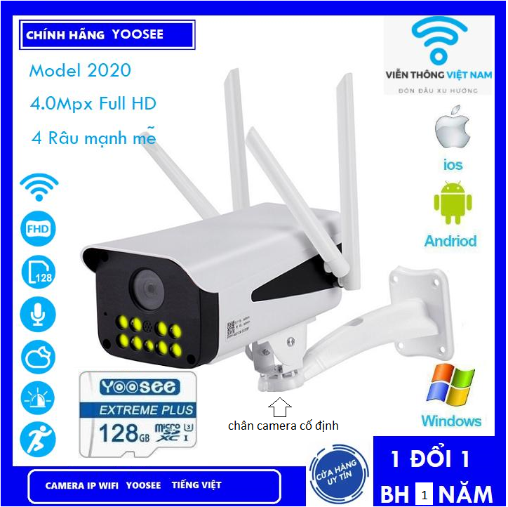 ( TÙY CHỌN Thẻ 128GB/64GB/32GB Yoosee ) Camera Wifi Camera không dây Camera Yoosee 4 râu 9 led ngoài trời 3.0Mpx Full HD thế hệ mới  - CAMERA CỐ ĐỊNH