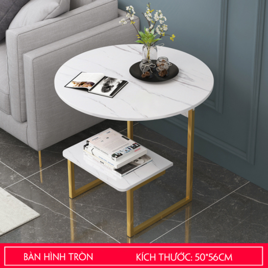 Bàn Trà Mini Bàn Cafe Đặt Cạnh Sofa Kệ Decor Phòng Khách Kệ Mỹ Phẩm Hình Tròn 2 Tầng