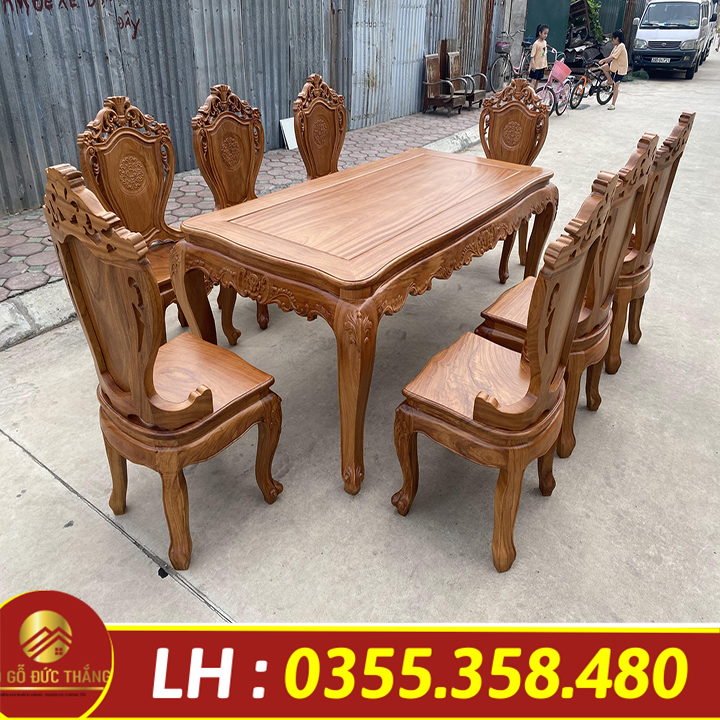 Bộ bàn ăn nguyên khối gỗ gõ đỏ nam phi 8 ghế 1 bàn nguyên khôi