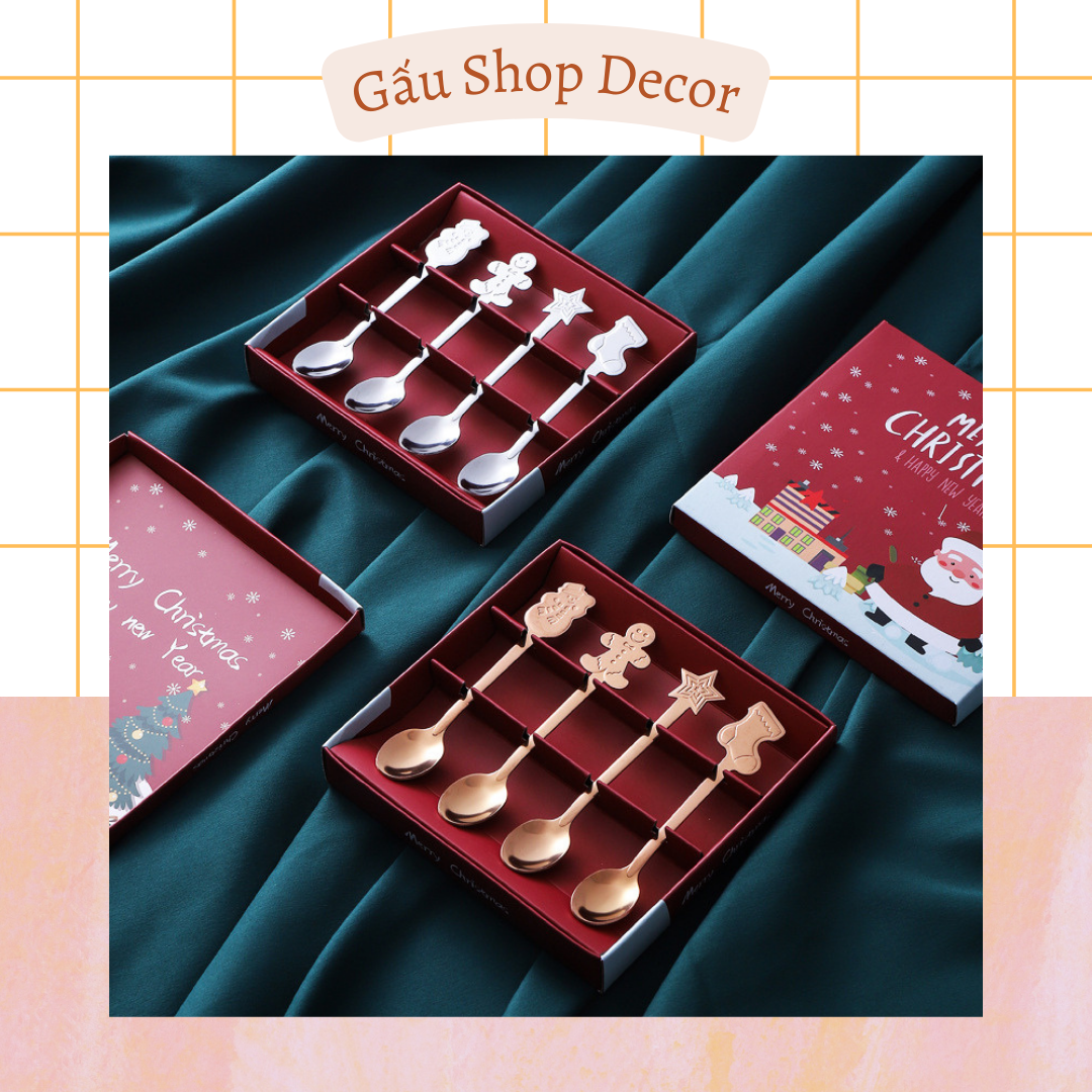 Bộ set 4 thìa cafe phong cách giáng sinh - set quà tặng giáng sinh kèm gift box