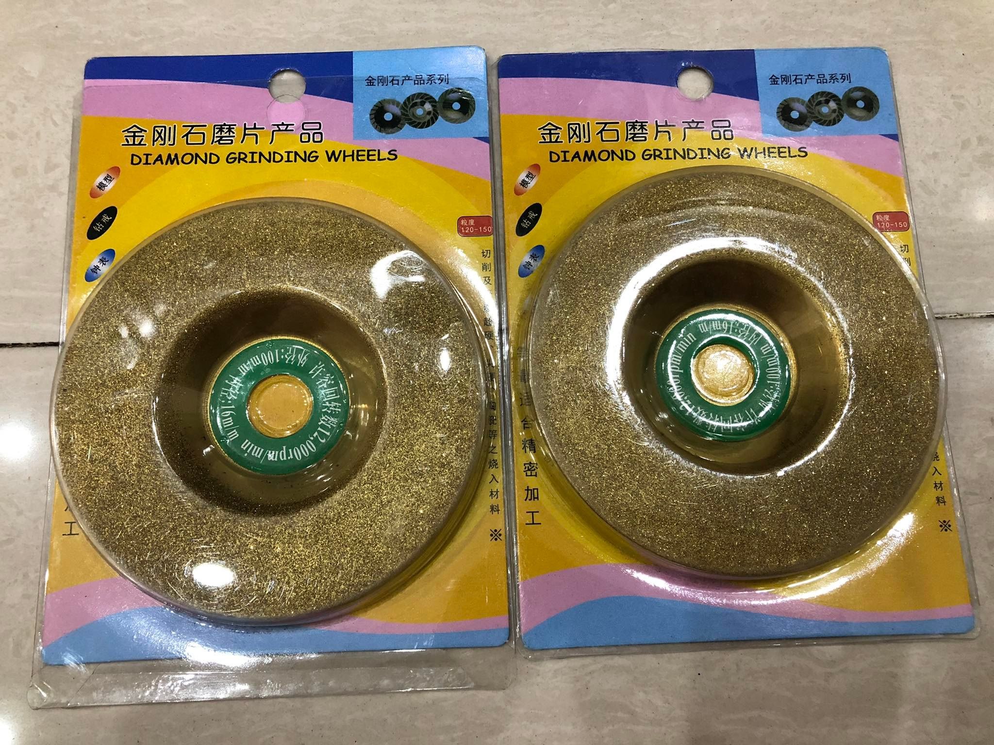 Combo 2 Đĩa mài kính kim cương phủ titan vàng hạt mịn phi 100mm